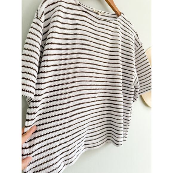 Madewell | NWT Embroidered Boxy Knit Tee in Stripe in Cream | Sz S - Picture 5 of 9